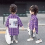 Áo sơ mi nữ xuân thu 2019 mới bé gái sơ mi kẻ sọc dài tay phiên bản Hàn Quốc của áo cotton ngoại - Áo sơ mi sơ mi bé gái đẹp