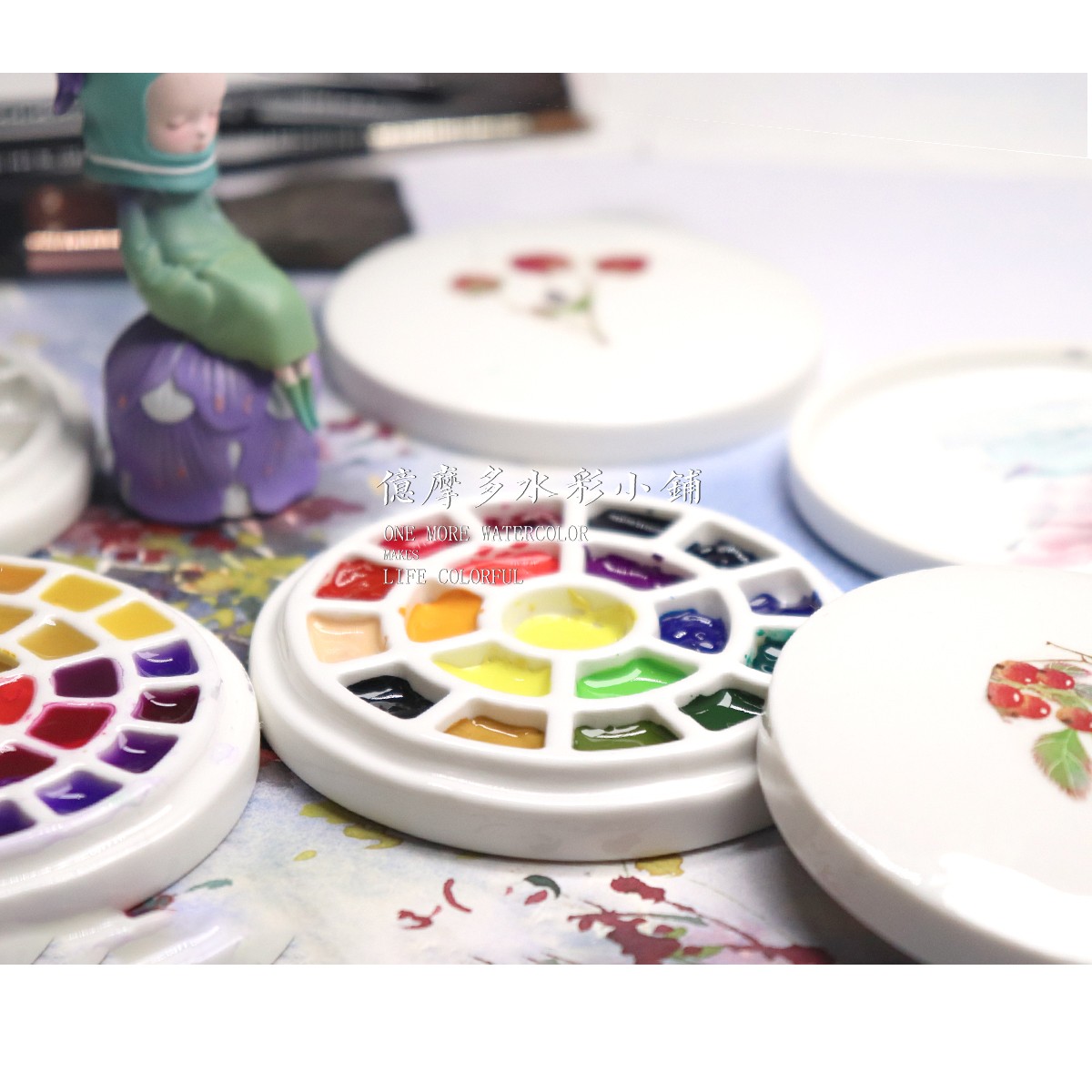 Mini 19 Hole & Normal & New【 Yimo many 】 Watercolor ceramics Palette Jingdezhen Pure white Traditional Chinese painting Pigment tray Fine Arts major White porcelain
