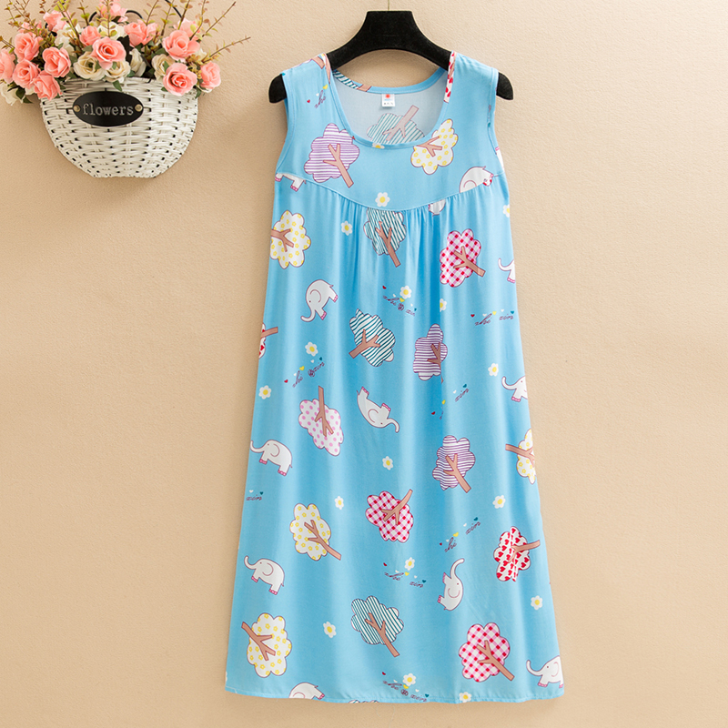 Watermelon Redpoplin  Dress mom summer wear Nightdress Medium and long term Big size Fat mm easy robe Middle aged and elderly leisure wear vest