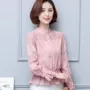Quần áo nữ thu đông 2018 mới phiên bản Hàn Quốc của áo sơ mi ren chạm đáy áo sơ mi voan tay dài mùa thu quần áo nữ áo ký giả nữ