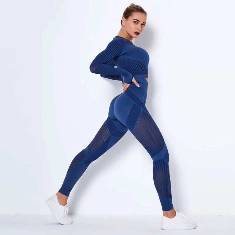 Женские бесшовные спортивные комплекты с высокой талией, сетчатые leggins и футболки