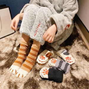 毛绒袜女雪地珊瑚绒毛巾加厚保暖秋冬地板睡眠袜子居家可爱猫爪袜