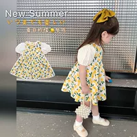 Свежее платье, лимонный наряд маленькой принцессы, хлопковая юбка на девочку, летняя одежда, в цветочек, коллекция 2021, популярно в интернете