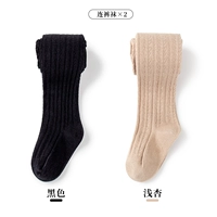 12-25 ° C пружина и осенняя пружина (узоры сосновых листьев) колготки черные+легкие абрикосы [2 штуки]