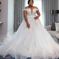 Africa Wedding Dresses for Bride Lace up Sequins Plus Size
