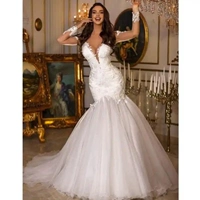 Lace Mermaid Wedding Dresses White Marriage Bridal Gowns