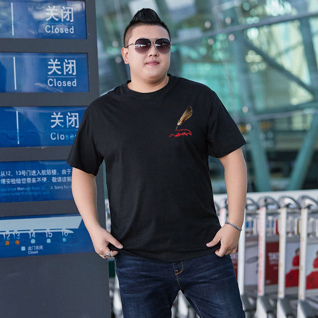 夏特大号加肥短袖t恤纯棉宽松微弹短袖男