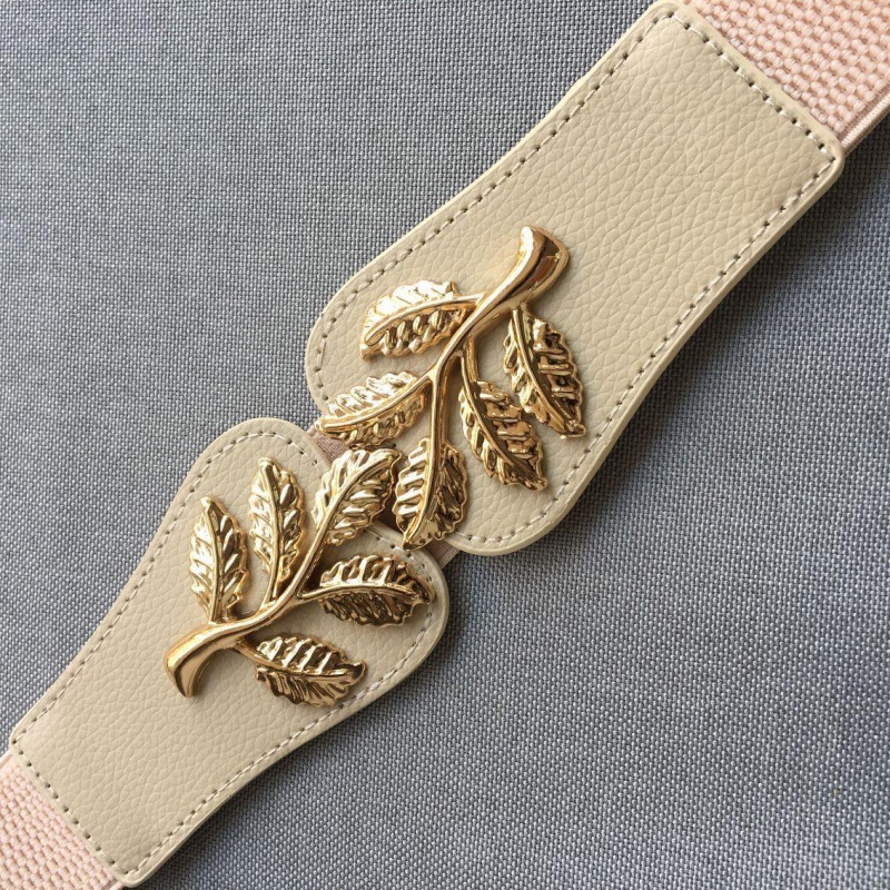 Leaves Beige (About 5Cm)Lose money impulse Loose and tight belt Women Tightness elastic force Width Waistband female Dress Fine black belt