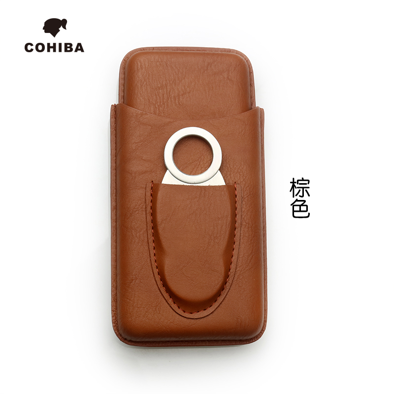 Light Browncohiba Cigar Portable case Cigar Leather case Cigar box travel Cigar cover Moisturizing sleeve 3 Support assembly Cohiba