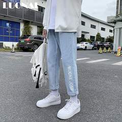 男士潮牌牛仔褲秋冬直筒寬鬆休閒長褲男韓版潮流百搭九分褲子