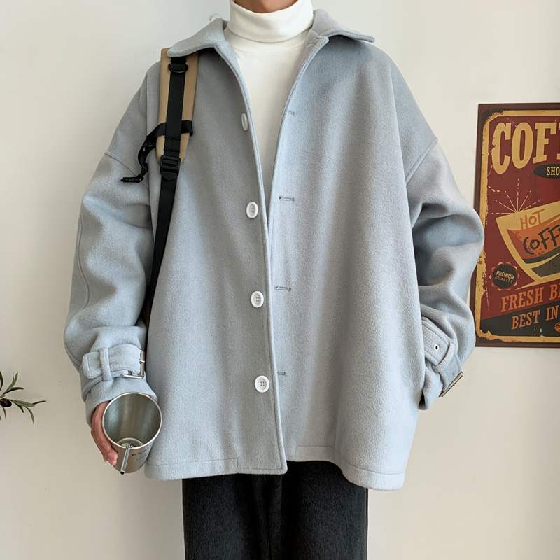 Autumn and winter woolen coat men's Korean version trend, casual wear BF loose short blazer, woolen coat