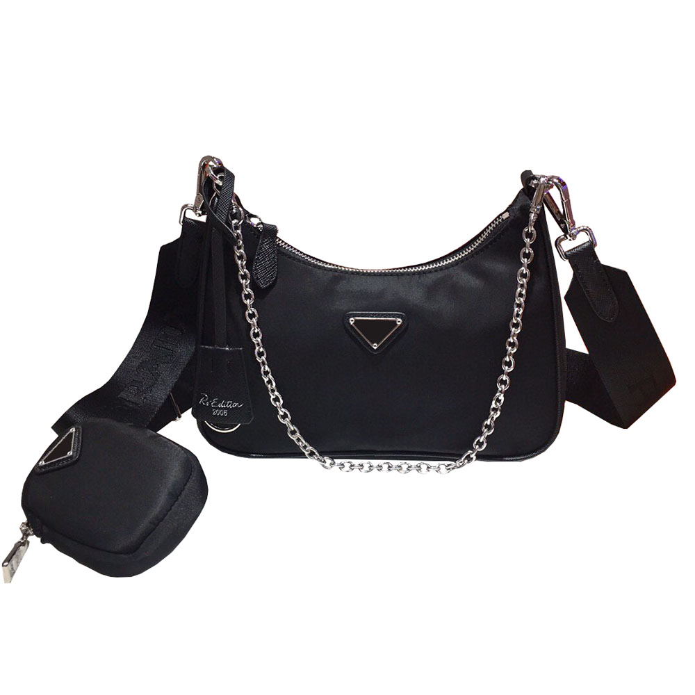 BlackHOBO Three in one medieval times Axillary bag Internet celebrity Nylon bag One shoulder Messenger chain crescent moon baguette  1BH204P