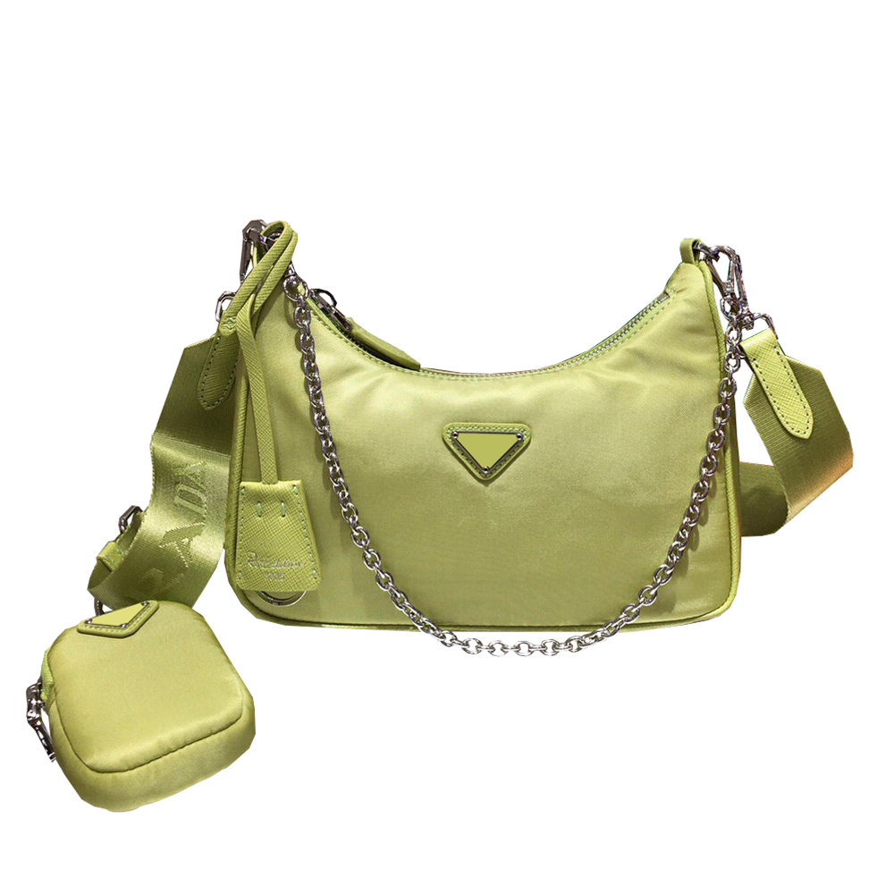 Avocado GreenHOBO Three in one medieval times Axillary bag Internet celebrity Nylon bag One shoulder Messenger chain crescent moon baguette  1BH204P