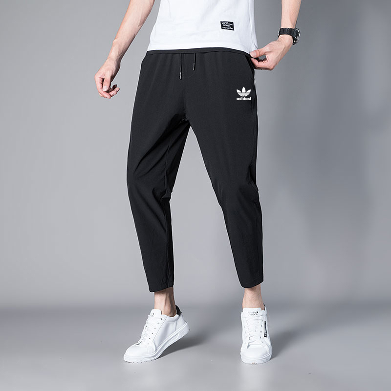 Sy1912 Black Flat Leg (Quick Drying Ice Silk Pants)Adidas Clover Special Offer Ninth pants male summer Thin motion Quick drying leisure time Self cultivation Tie one's feet trousers tide