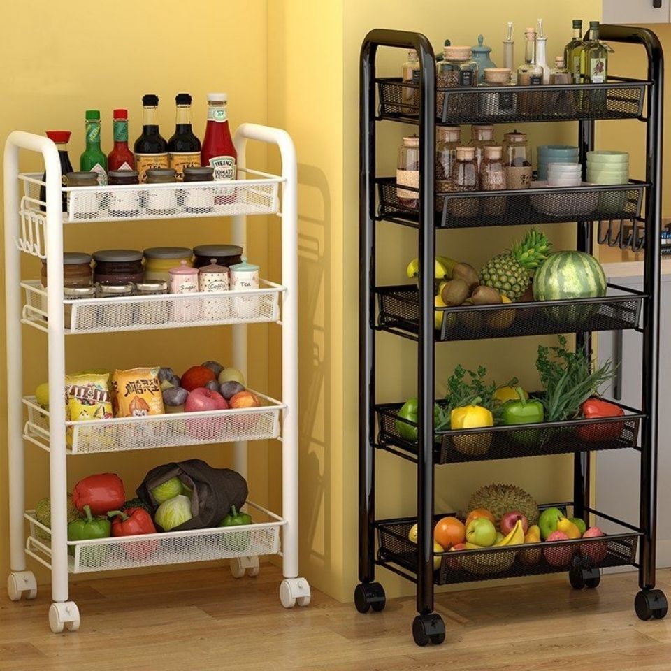 厨房置物架落地多层卧室零食可移动带轮蔬菜篮子储物收纳架子用品