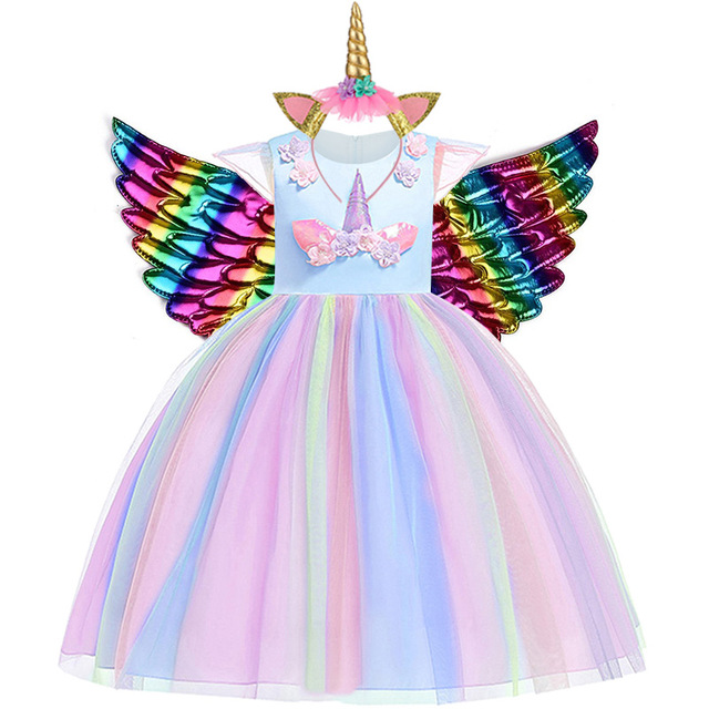 Light&bluecostume Christmas Girl Rainbow Unicorn Dress Kids Birthday
