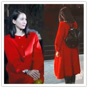 Mua ngôi sao Liu Shishi với cùng một chiếc áo khoác len đỏ mùa thu và mùa đông Áo khoác cashmere hai mặt trong bộ quần áo dài của phụ nữ - Áo len lót đôi