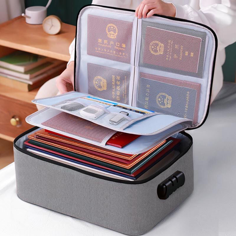 加厚证件收纳包盒家用家庭多层大容量多功能箱文件护照整理袋卡包
