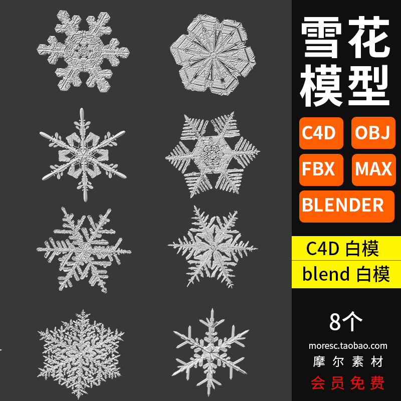 C4D/MAYA/3DMAX三维模型 雪花雪片银粟冰晶 3D模型素材blender MX663-cg男孩