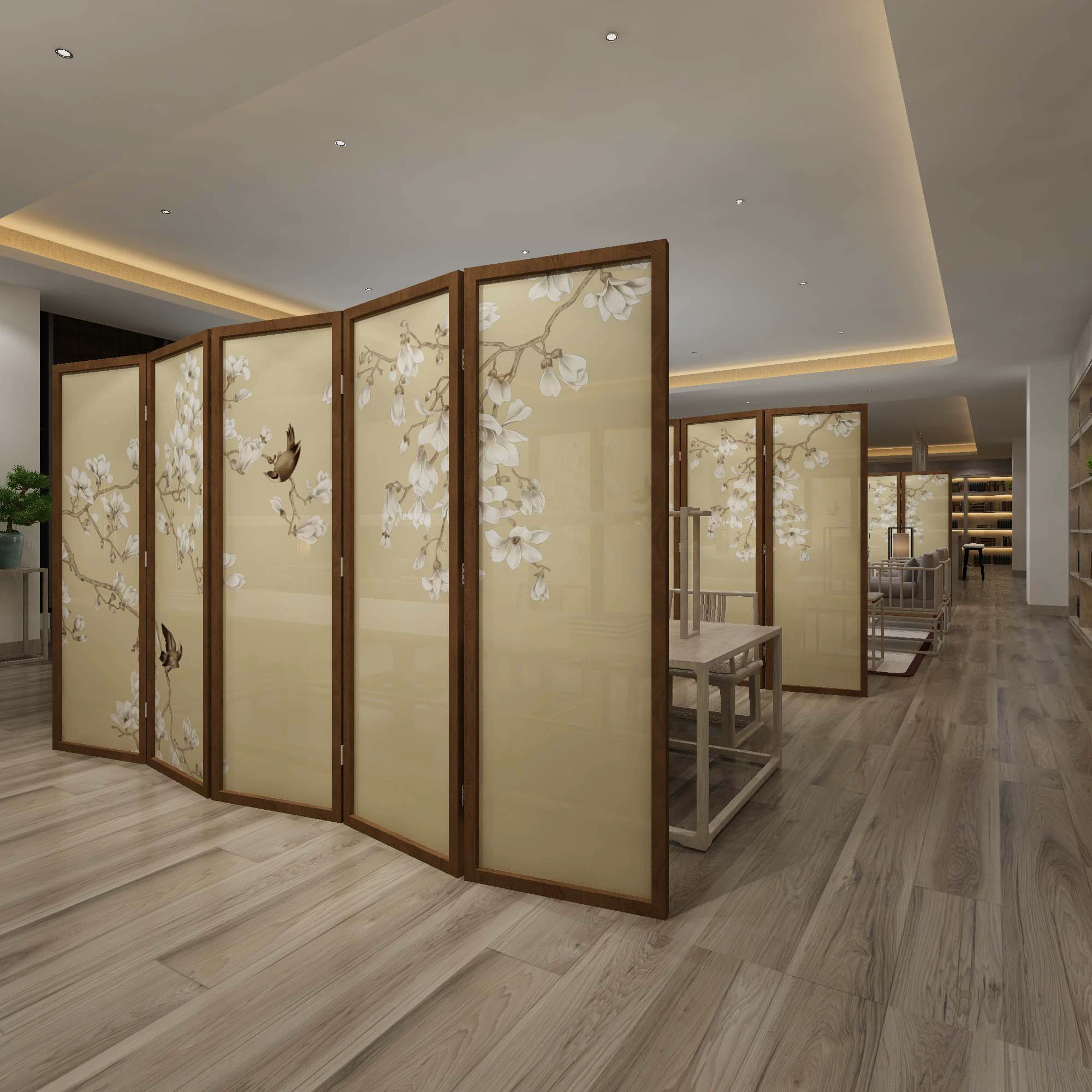 vách trang trí phòng khách Tùy chỉnh 
            mới theo phong cách Trung Quốc gấp màn hình phân vùng phòng khách văn phòng di động nghiên cứu trang trí phòng trà chặn gỗ nguyên khối tối giản hiện đại vách ngăn gác lửng đẹp 
