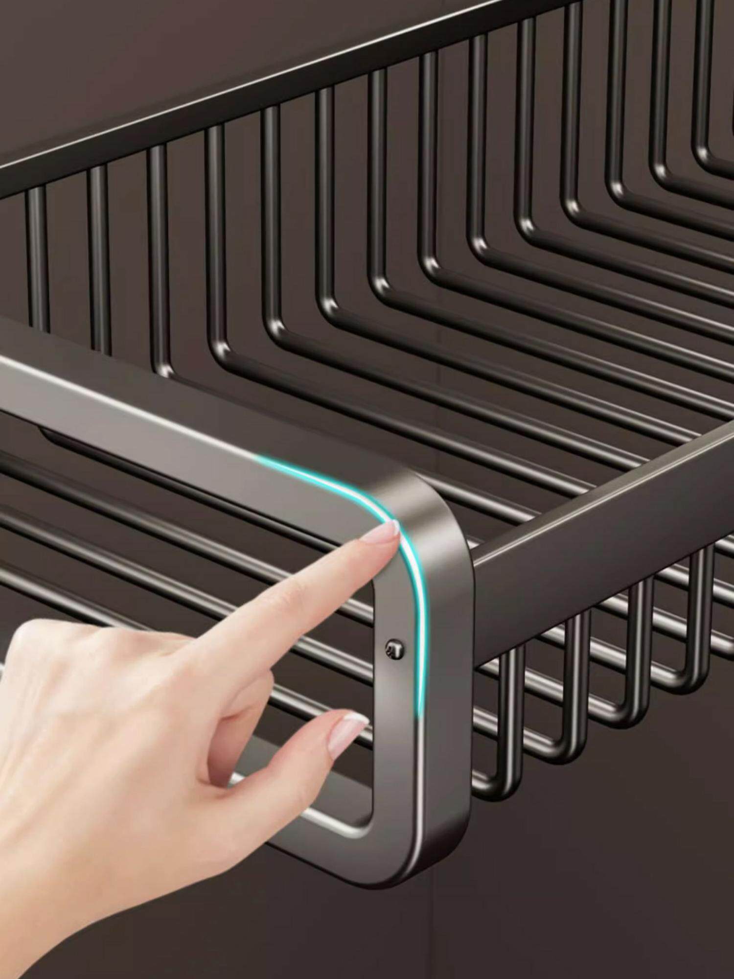 Умывальник 毛巾架卫生间免打孔壁挂网篮浴巾架洗手间收纳太空铝一体置物架