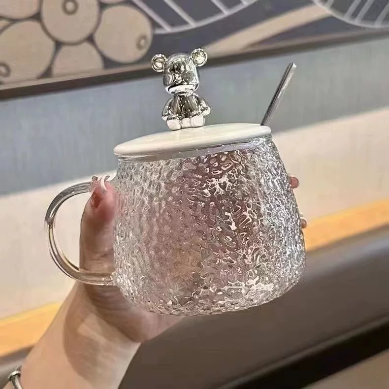 Glass tea cup, flavored tea, with little bears