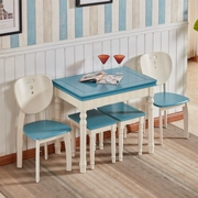 Màu xanh Địa Trung Hải rắn gỗ gấp bàn ăn và ghế có thể thu vào bàn ăn kết hợp phong cách Anh bàn ăn căn hộ nhỏ - Bàn