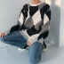 Áo len nam 19studio mùa thu và mùa đông Hàn Quốc của xu hướng cá tính kim cương tròn cổ áo bảo hiểm nam áo len lỏng - Cặp đôi áo len Cặp đôi áo len