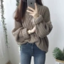 Hàn quốc phiên bản của ulzzang nửa cao cổ áo twist lỏng hoang dã mỏng trùm đầu bat tay áo len dày dày áo len áo cardigan nữ mỏng