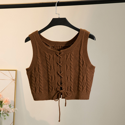 taobao agent Knitted vest, tank top, short demi-season belt, fashionable sweater with pigtail, high waist