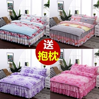 Váy ngủ công chúa châu Âu đơn giản kiểu váy cotton bốn bộ dày gấp đôi trải giường cotton ruffle 1,8 1,8m chăn ga gối đệm hanvico giảm giá