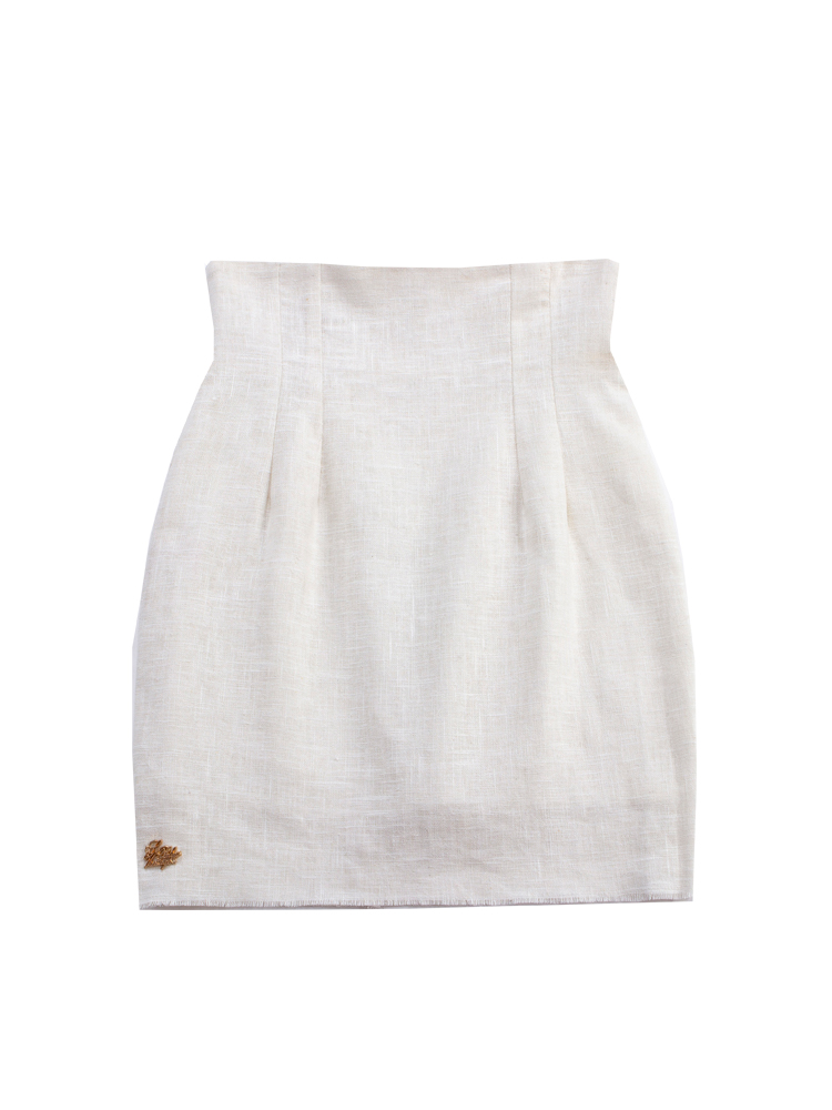 Whitele palais vintage original French Retro Easy to match Pure hemp white High waist Show thin Buttocks Short skirt
