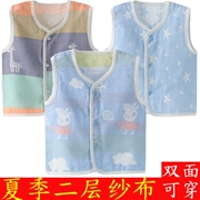 Bé vest mùa xuân và mùa hè phần mỏng chàng trai và cô gái nhỏ vest cardigan bé trẻ em cotton hai lớp gạc vest