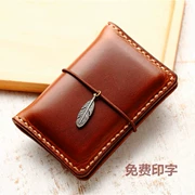 Handmade chủ thẻ kinh doanh da tay khâu tùy chỉnh nam giới và phụ nữ gói thẻ lớp đầu tiên da coin purse lưu trữ túi chữ miễn phí