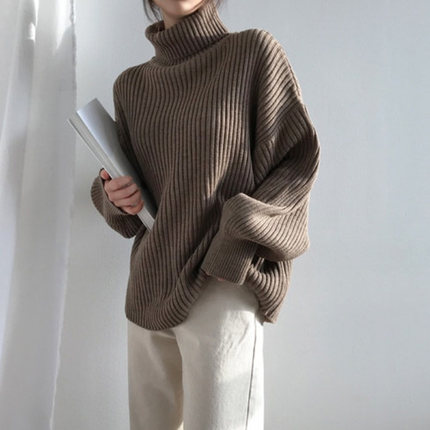 新型タートルネックセーター女性のゆったり秋冬アウター着だるさニットトップス韓国版プルオーバーins潮