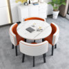 Imitation of marble round+orange -white leather chair one table 4 chair imitation marble round+orange -white leather chair one table 4 chair