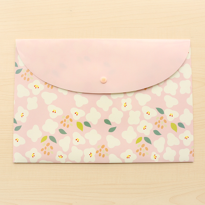L331 Floret PinkKorean version student lovely A4 test paper file pocket fresh Broken flower folder Button data bag Office Supplies