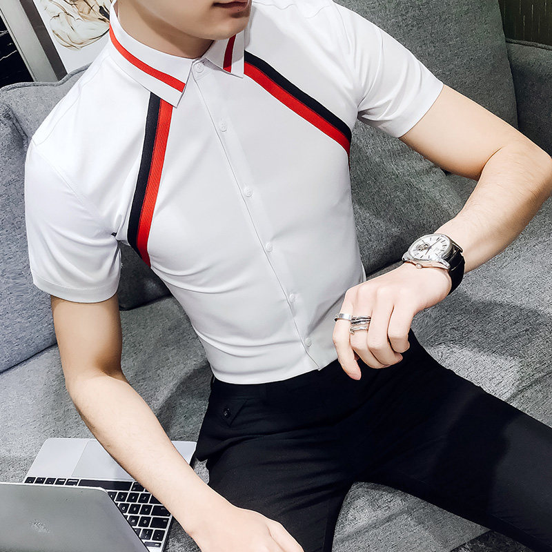 8583/英伦酒店风2019韩版男士短袖衬衫发型师ktv酒吧夜店服男p45