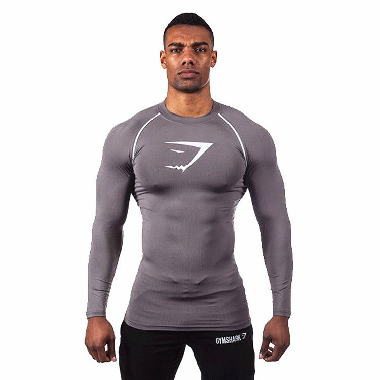 Dark Greygymshark Europe and America Chaopai Muscle brothers male run motion Bodybuilding Tight fitting Quick drying Long sleeve elastic force Fitness clothes