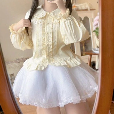 taobao agent Japanese cute doll, short autumn demi-season bra top, doll collar, long sleeve, Lolita style