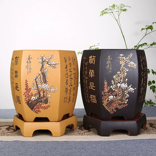 Yixing Boutique Purple Sand Orchid Pot Flower Pot Bonsai Bonsai Bonsai Растения и синий шесть -квадратный квадрат с поддонами фиолетовый песок