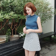 2018 mới Hàn Quốc phiên bản của tự trồng một nửa cao cổ áo không tay đan vest nữ mùa hè mặc đáy áo sơ mi băng lụa áo sơ mi phần mỏng