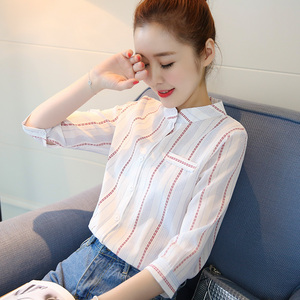 2018 đầu mùa thu mới Han Fan voan áo sơ mi nữ bảy điểm tay áo móc hoa hollow ren áo sơ mi hoang dã ngọt ngào áo sơ mi