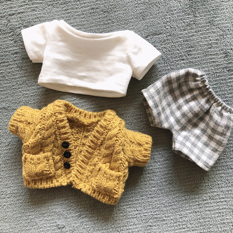 Yellow Cardigan + White T + Pajamas【 goods in stock 】 20cm Xiao Zhan bjd  CAI Ding Same leisure wear sweater Cardigan trousers Hat 【 Not included Baby 】