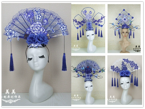 Сине-белый аксессуар для волос, манекен головы, база под макияж, китайский стиль