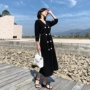Váy retro Pháp 2019 xuân mới của phụ nữ khí chất cổ chữ V eo cao dài thon đen - Váy dài váy xoè dài