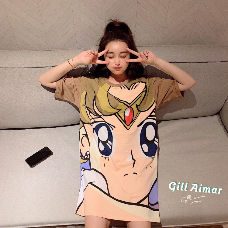 Khaki Water Ice Moon SkirtNightdress female summer Thin Short sleeve pure cotton Princess style Korean version easy Big size pregnant woman pajamas Spring and autumn days leisure wear