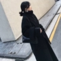 Áo len phổ biến 2018 dành cho nữ màu đen siêu dài trên đầu gối hình chiếc áo khoác len lỏng lẻo Hepburn áo khoác lông cừu