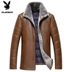 Playboy new leather down jacket nam Hained leather leather men lông cừu áo khoác nam áo khoác nỉ nam Quần áo lông thú