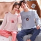 Cặp đôi đồ ngủ cotton nữ dài tay mùa xuân thu đông nam phim hoạt hình Hàn Quốc tươi và lỏng lẻo phục vụ nhà hai mảnh - Bộ Pajama